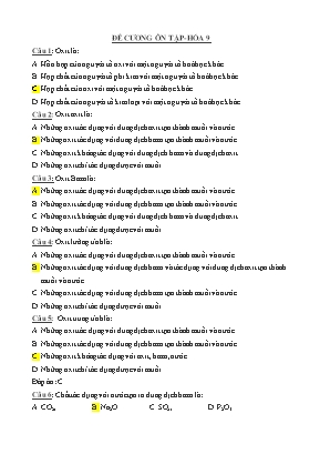 Đề cương ôn tập môn Hóa học 9 (Có đáp án)